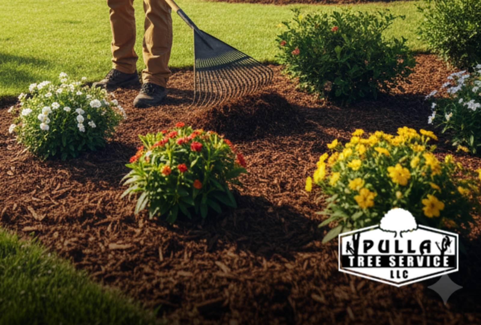 Lawn care expert showing the best way to mulch leaves