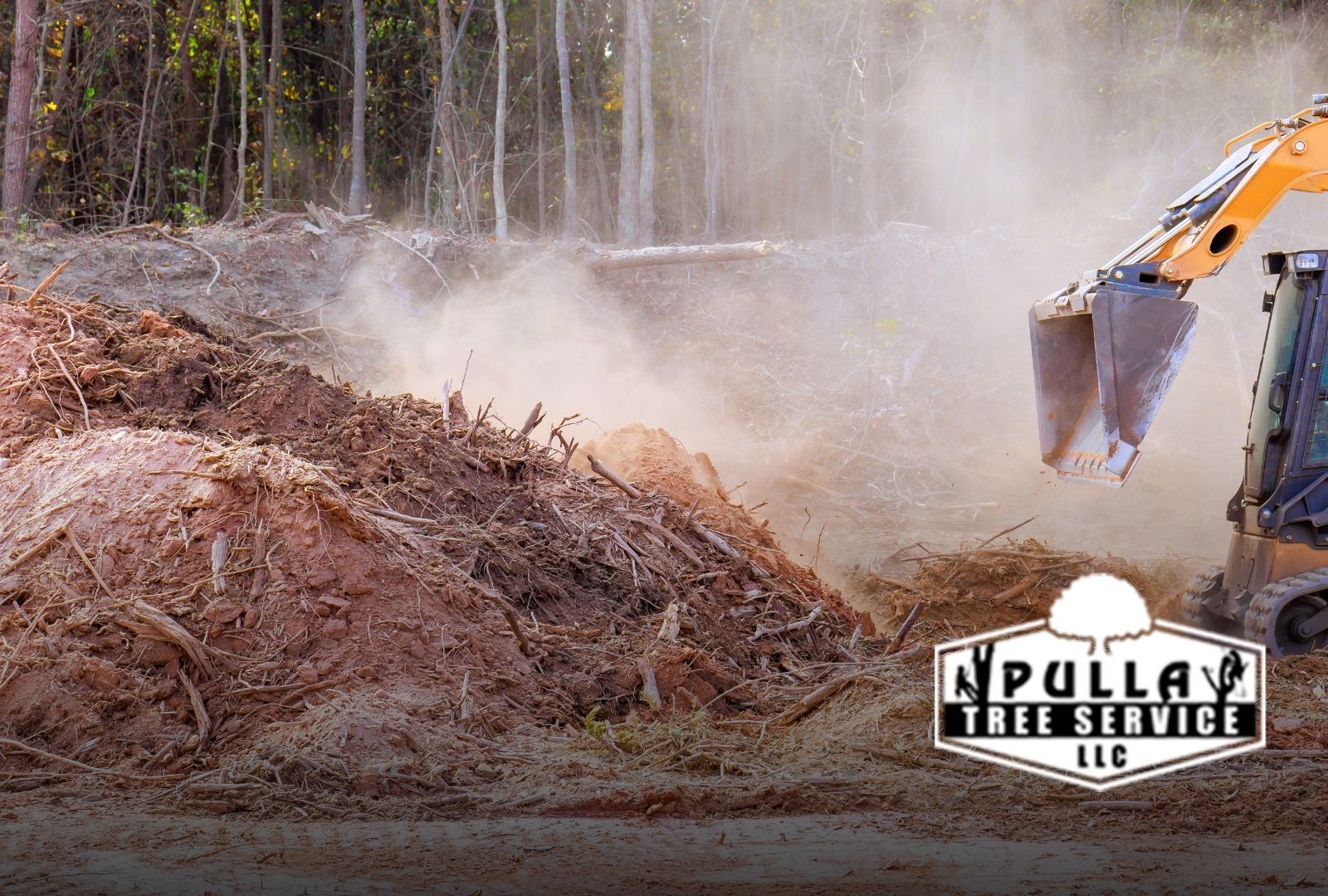 Land Clearing Methods in Countywide using an excavator to remove trees and brush safely on a construction site.