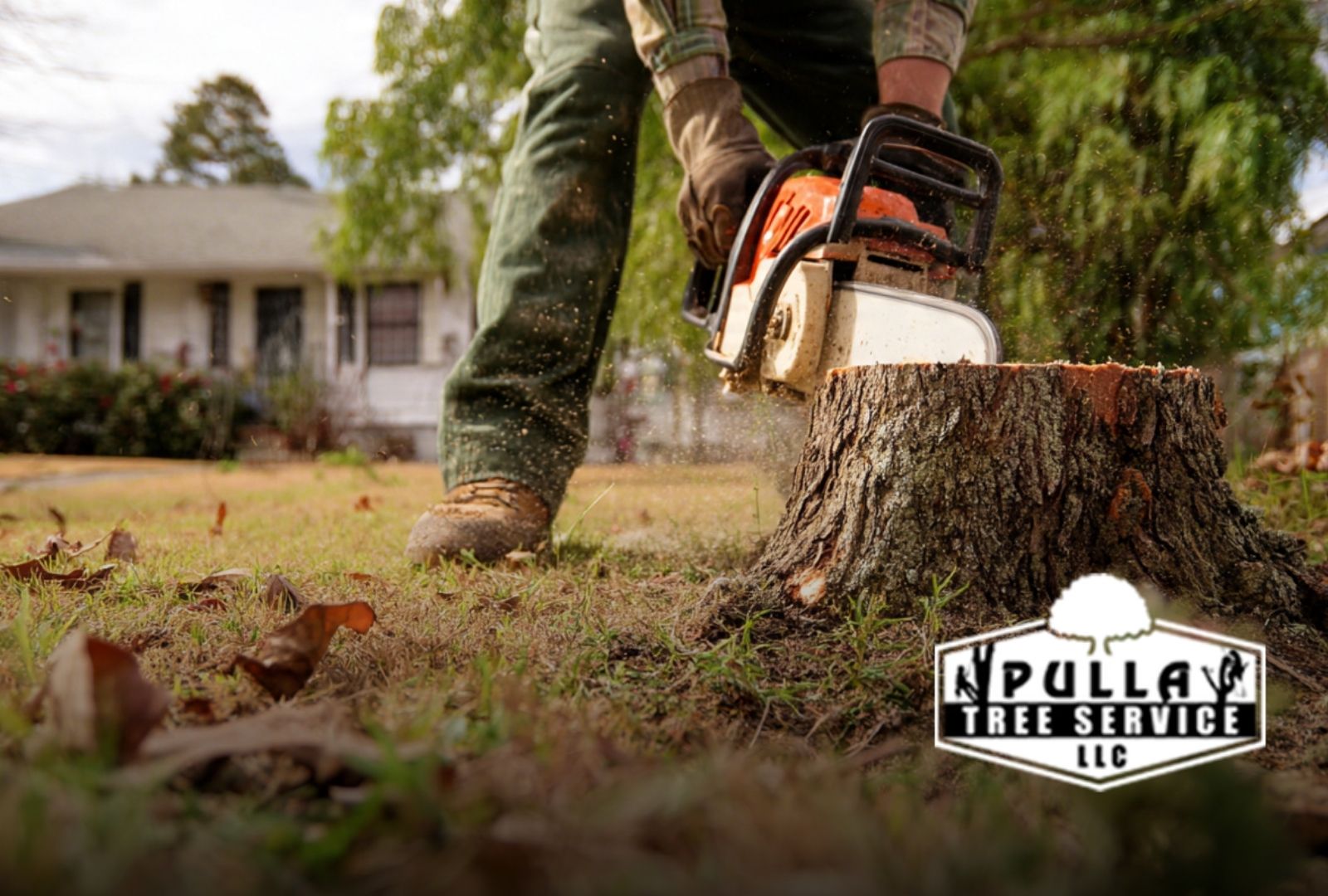 Stump grinding service in Danbury CT clearing a backyard for safer use