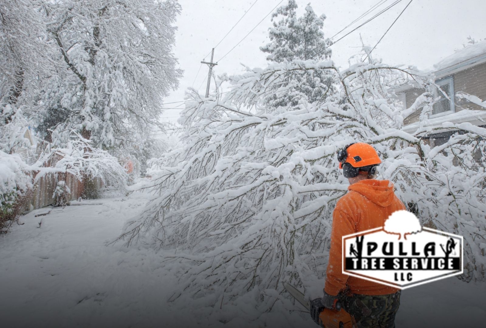 Professional winter crew performing Tree Removal in Winter with protective gear and clear work zones