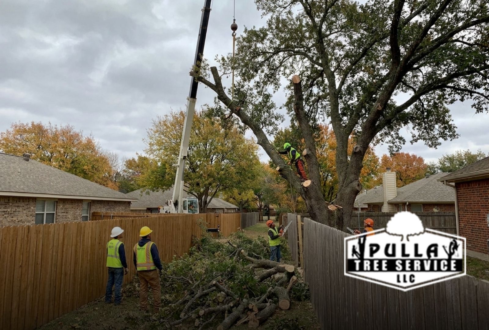 Tree removal near property line beside a residential fence