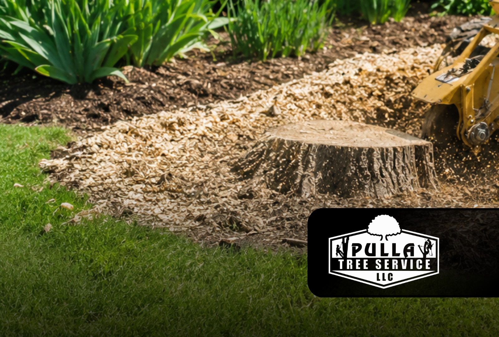 Stump grinding service clearing an old yard stump