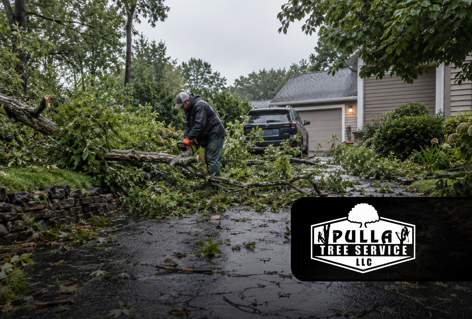 Storm damage clean up for blocked access on a residential driveway